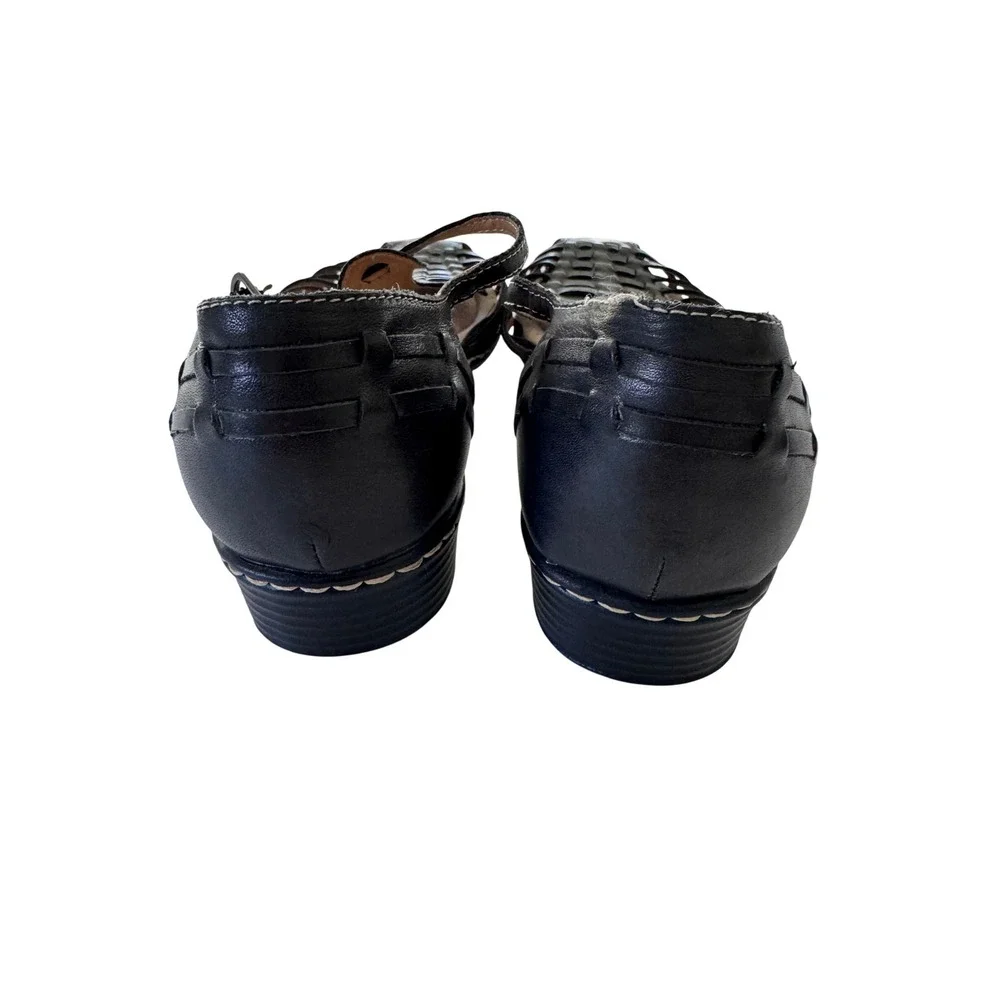 Eurosoft Allison Black Leather Woven Sandals 8M Comfort Vintage Style Boho